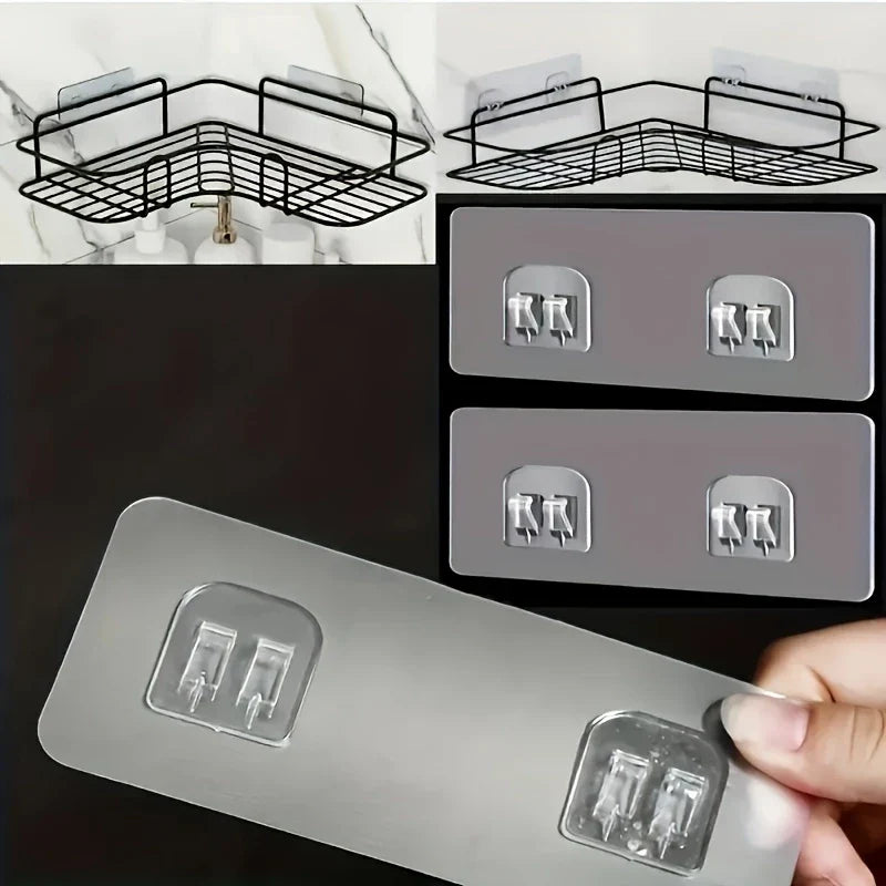 1pc Wrought Iron Wall Hanging Bathroom Shelf, Corner, No Drill, for Bathroom