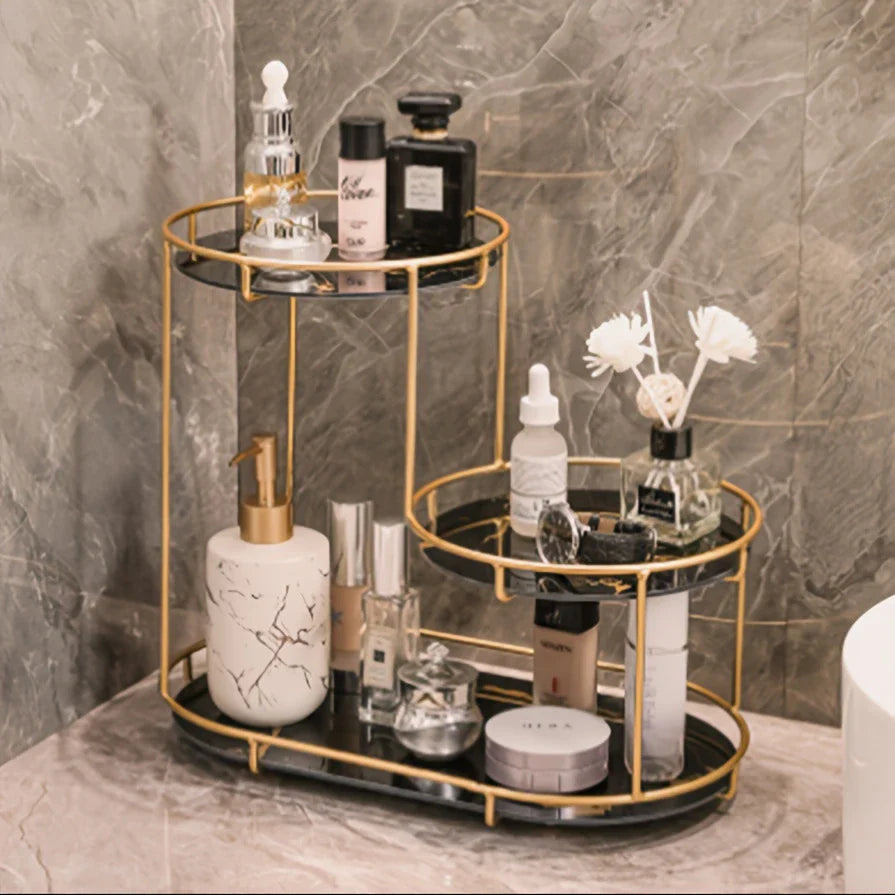 3 layers golden metal makeup organizer