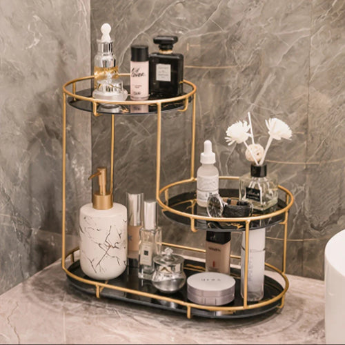 3 layers golden metal makeup organizer