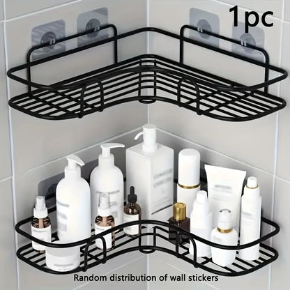 1pc Wrought Iron Wall Hanging Bathroom Shelf, Corner, No Drill, for Bathroom