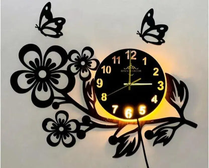 Stylish Flower Design Analogue Wall Clock - With Light