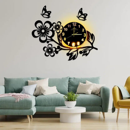 Stylish Flower Design Analogue Wall Clock - With Light