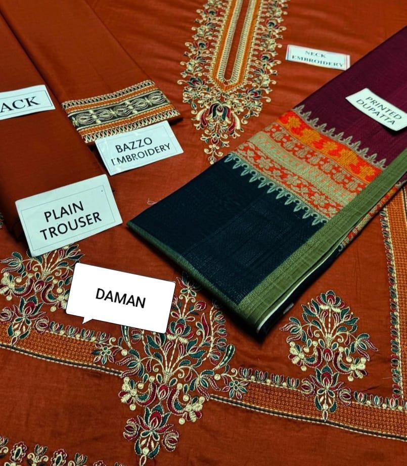 3 PCs women's unstitched Embroidered suit