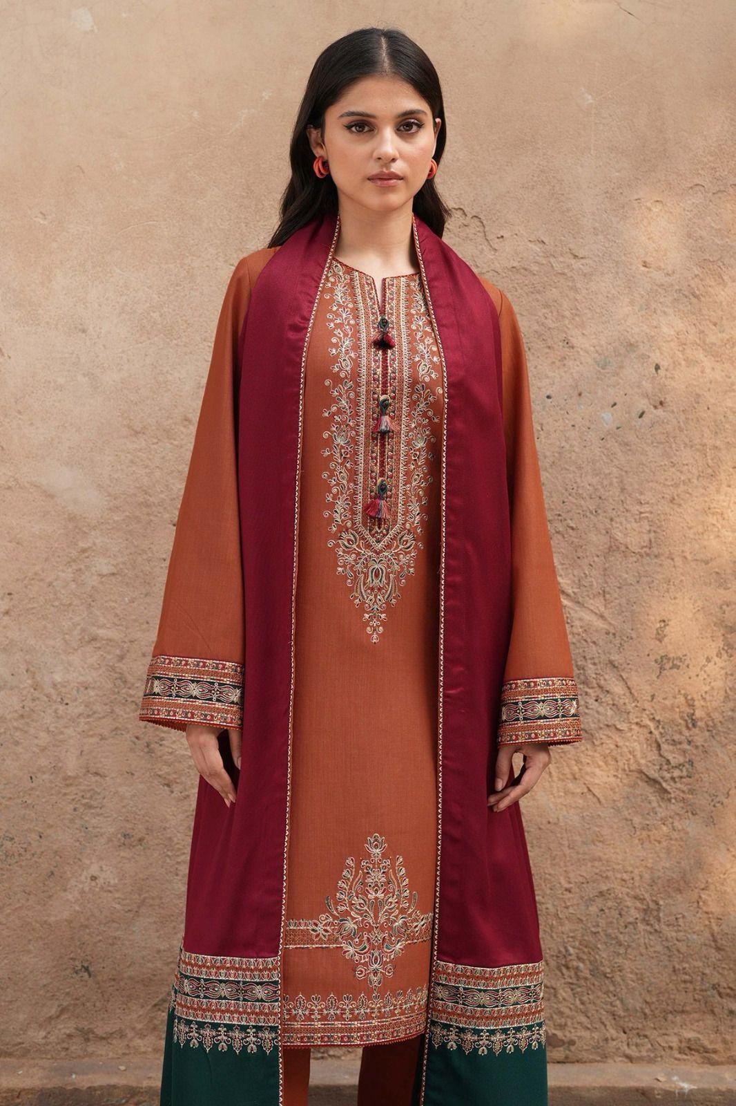 3 PCs women's unstitched Embroidered suit